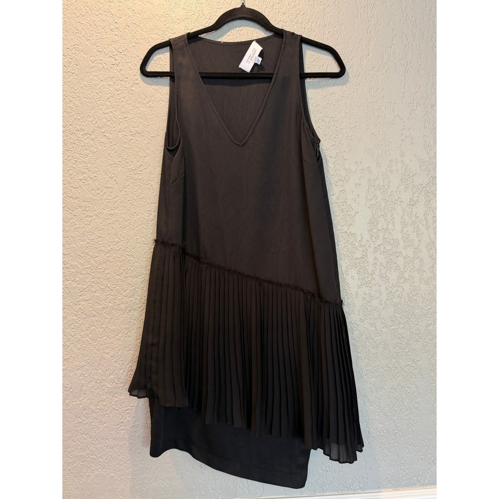 Derek Lam 10 Crosby Black Sleeveless Asymmetrical Pleated Shift Dress Size 6